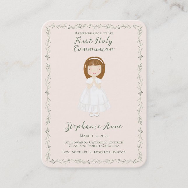 Kommunion Girl Prayer Card Visitenkarte (Vorderseite)