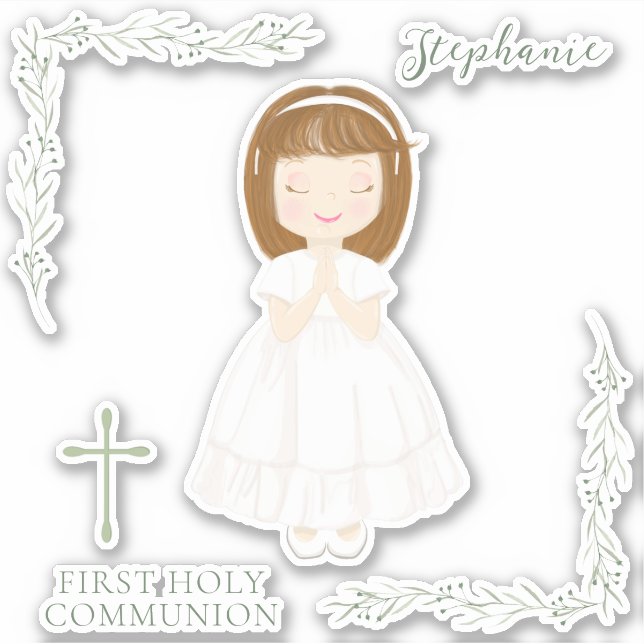 Kommunion Girl Praying Aufkleber (Vorderseite)