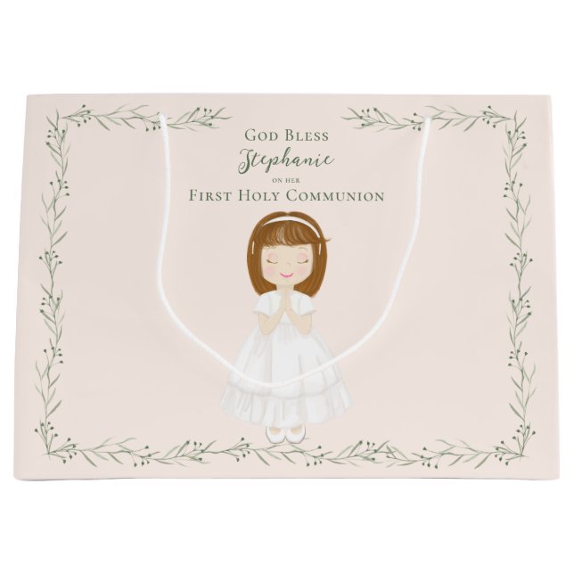 Kommunion Girl Praying Große Geschenktüte (Vorderseite)