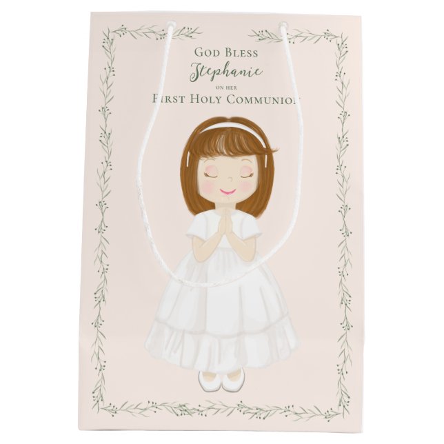 Kommunion Girl Praying Mittlere Geschenktüte (Rückseite)