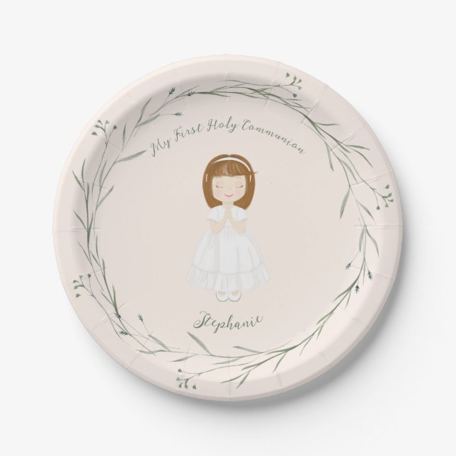 Kommunion Girl Praying Pappteller (Vorderseite)