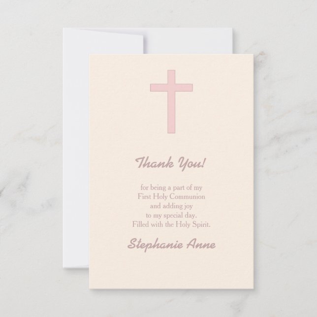 Kommunion Pastel Pink Cross Einladung (Vorderseite)