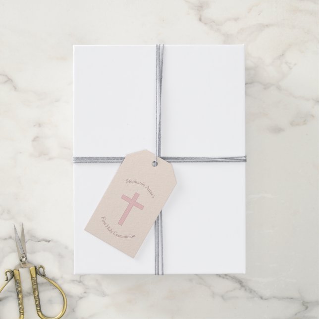 Kommunion Pastel Pink Cross Geschenkanhänger (Mit Garn)
