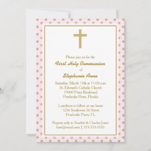 Kommunion Pink mit Gold Polka Dots Einladung
