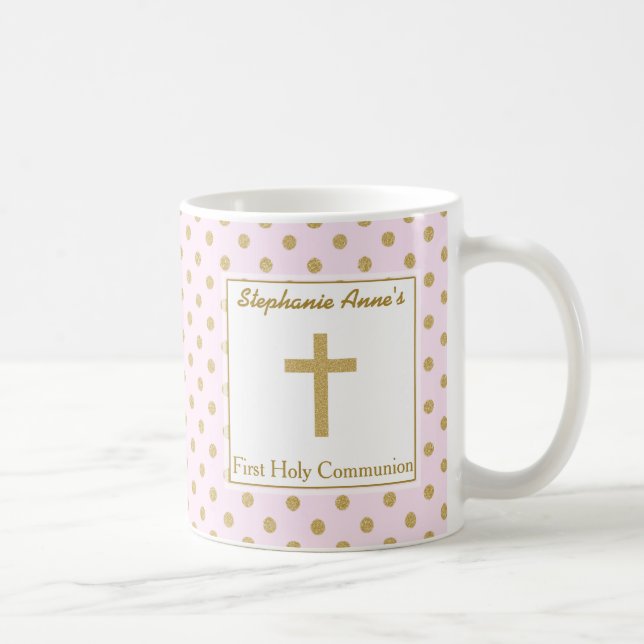 Kommunion Pink mit Gold Polka Dots Kaffeetasse (Rechts)