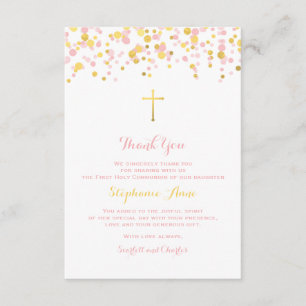 Kommunion Pink und Gold Confetti Dankeskarte