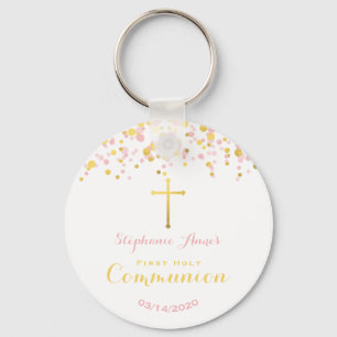 Kommunion Pink und Gold Confetti Schlüsselanhänger