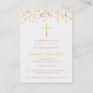 Kommunion Pink und Gold Confetti Visitenkarte