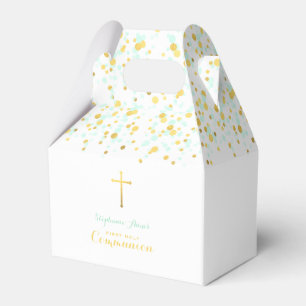 Kommunions-Minzeund GoldConfetti Geschenkschachtel