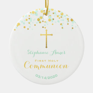 Kommunions-Minzeund GoldConfetti Keramikornament