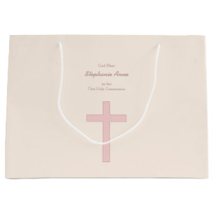 Kommunions-Pastellrosa-Kreuz Große Geschenktüte
