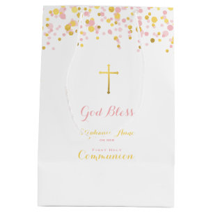 Kommunions-Rosa und GoldConfetti Mittlere Geschenktüte