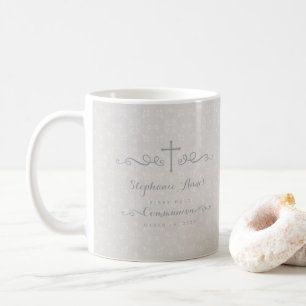 Kommunions-verziertes Kreuz im Taupe-Blumenmuster Kaffeetasse