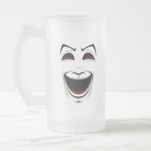 Komödie und das Tragedy Theater maskieren Gesichte Mattglas Bierglas