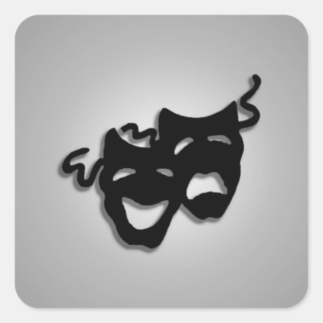 Komödie und Masken des Theaters Quadratischer Aufkleber (Vorderseite)