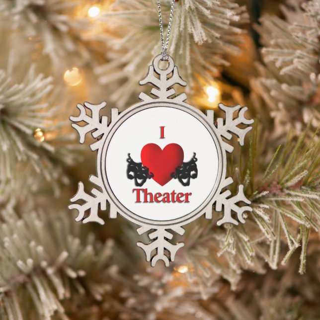 Komödie und Masken des Theaters Schneeflocken Zinn-Ornament (Baum)