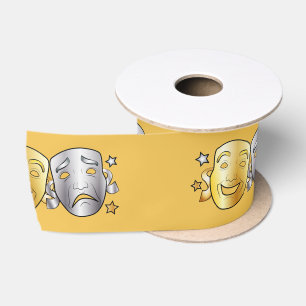 Komödien-und Tragödie-Drama-Masken-Goldsilber 3 Satinband