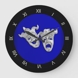 Komödien-und Tragödie-Theater-Masken-Kobalt Große Wanduhr