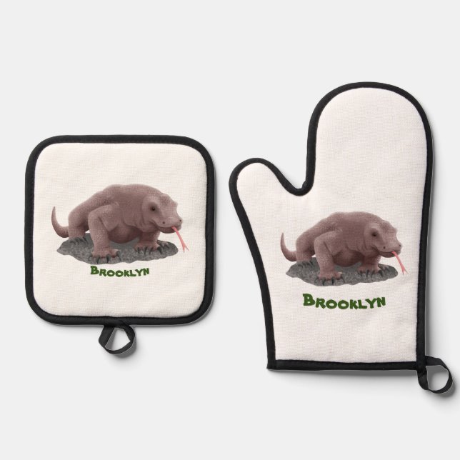 Komodo Dragon Illustration Ofenhandschuh & Topflappen-Set (Vorderseite)