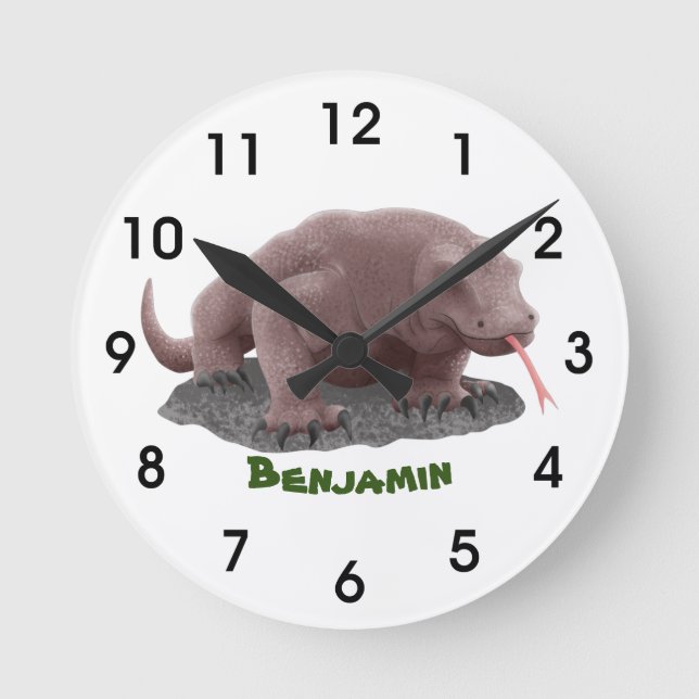 Komodo Dragon Illustration Runde Wanduhr (Vorderseite)