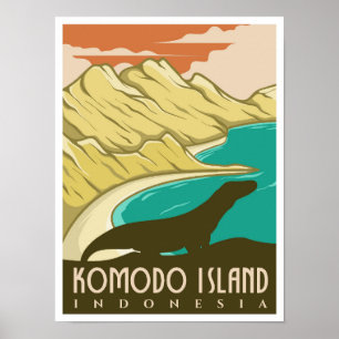 Komodo-Insel Indonesien Vintage-Reise Poster