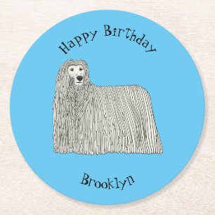Komondor Hund Cartoon Illustration Runder Pappuntersetzer