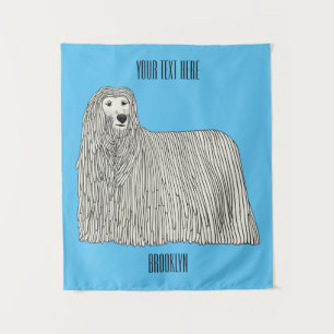 Komondor Hund Cartoon Illustration Wandteppich