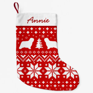 Komondor Hund Silhouetten Holiday Pattern Red Kleiner Weihnachtsstrumpf