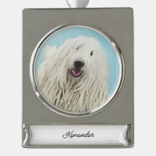 Komondor-Malerei - Niedliche Original-Hunde-Kunst Banner-Ornament Silber