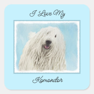 Komondor-Malerei - Niedliche Original-Hunde-Kunst Quadratischer Aufkleber