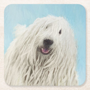 Komondor-Malerei - Niedliche Original-Hunde-Kunst Rechteckiger Pappuntersetzer