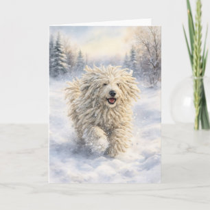 Komondor Snow Joy – Wasserfarben-Weihnachtskarte Feiertagskarte
