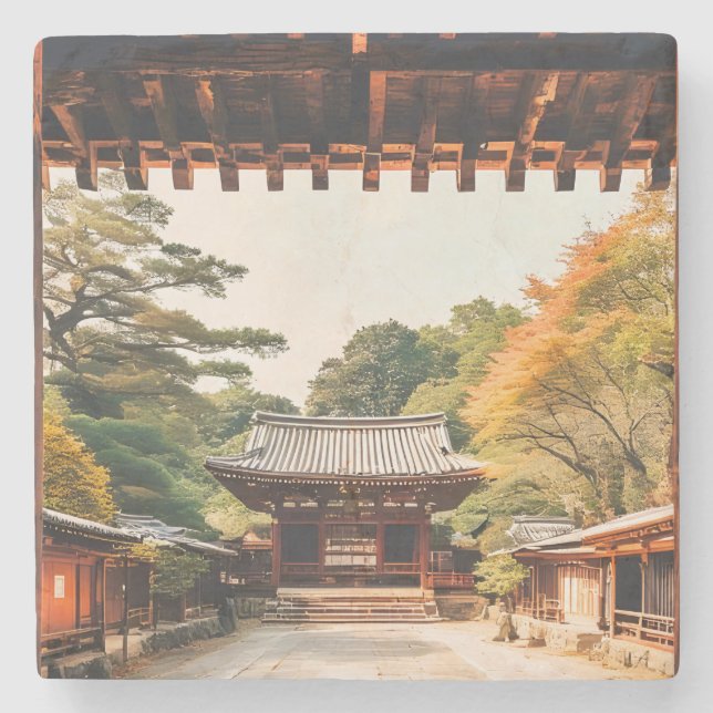 Komorebi - The Sun-Drenched Temple Steinuntersetzer (Vorderseite)