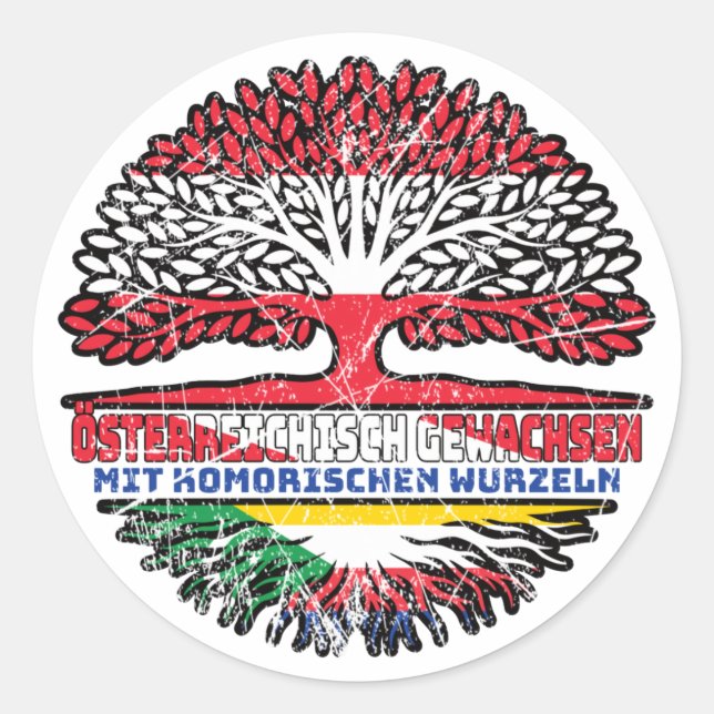 Komoren Komorisch Österreichisch Baum Runder Aufkleber (Vorderseite)