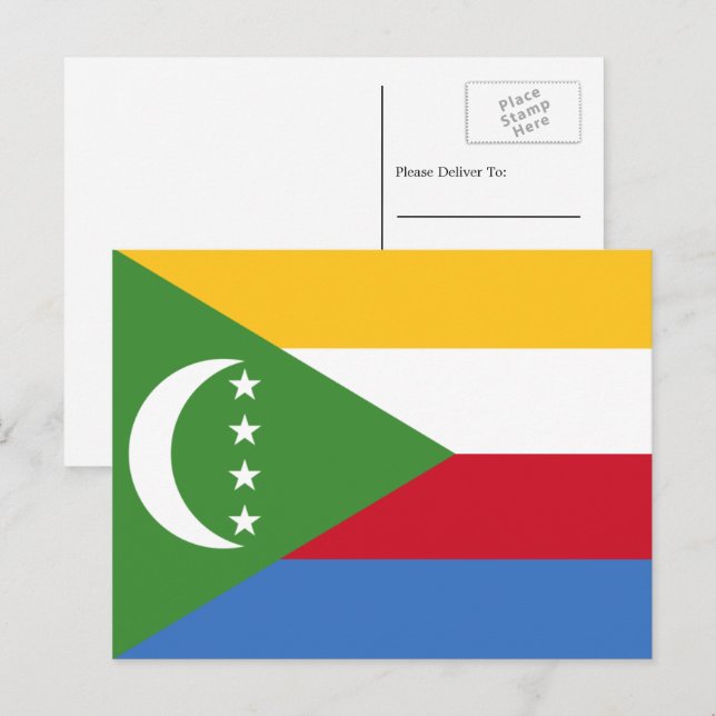 Komorische Flagge, Flagge der Komoren Postkarte (Vorne/Hinten)