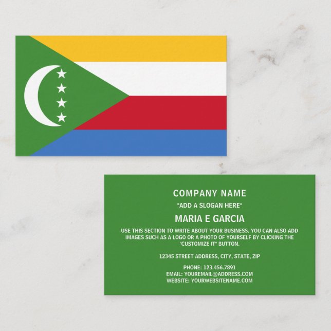 Komorische Flagge, Flagge der Komoren Visitenkarte (Vorne/Hinten)