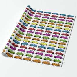 Kompakte Autos im Retro-Stil in Farbreihen Geschenkpapier
