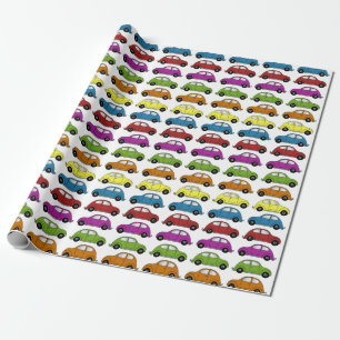 Kompakte Autos im Retro-Stil in Farbreihen Geschenkpapier