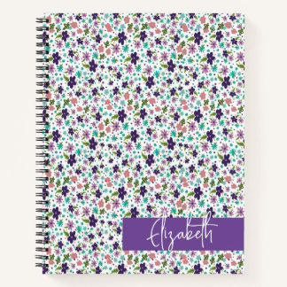Kompakte Lila und Aquamarine Blumenspirale Notizbuch