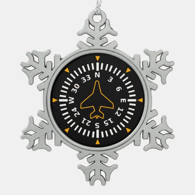 Kompass-Fluggerät Schneeflocken Zinn-Ornament (Vorderseite)