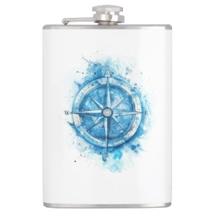 Kompass gespritzt - blaue künstlerische Wasserfarb Flachmann