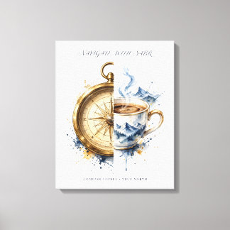 Kompass-Kaffee-Berg-Leinwand-Wandkunst Leinwanddruck