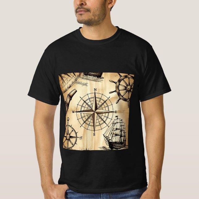 Kompass Navigationsdesign T-Shirt (Vorderseite)
