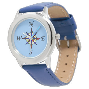 Kompass-Rose auf Blau Armbanduhr