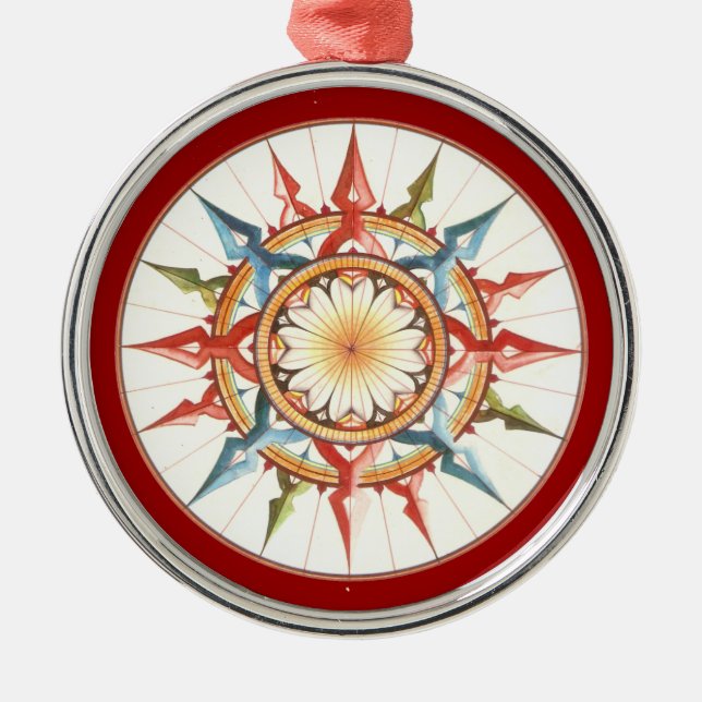 Kompass-Rose - Mandala Silbernes Ornament (Vorne)