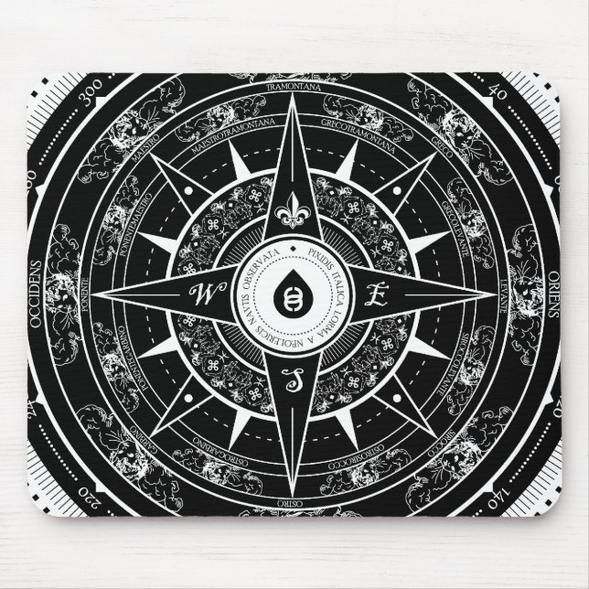 Kompass-Rose - Mousepad (Schwarzes) (Vorne)