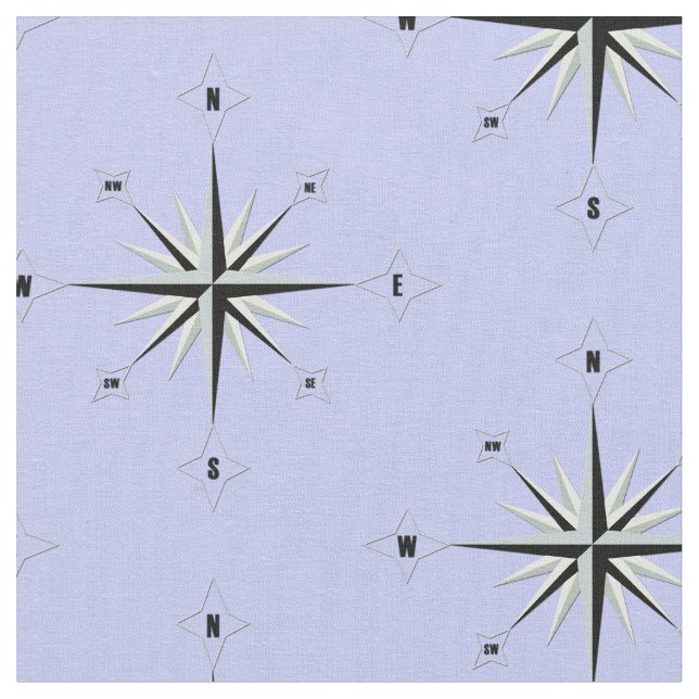 Kompass Rose Nautical Blue Fabric Stoff (Nahaufnahme)