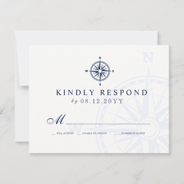 Kompass-Rose | Nautical Wedding RSVP (Vorderseite)