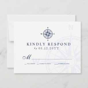 Kompass-Rose   Nautical Wedding RSVP Karte
