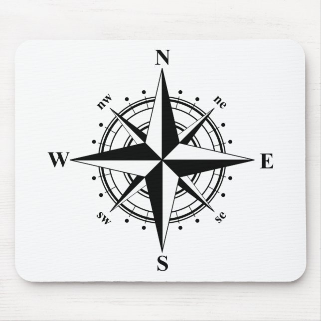 Kompass-Rose - Schwarz & Weiß Mousepad (Vorne)
